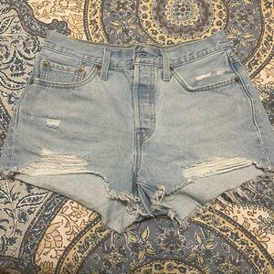 Levi's Light Blue Distressed Jean Shorts